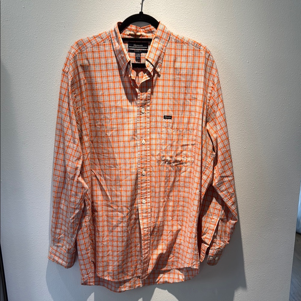 Faconnable Men’s Orange Plaid Long-Sleeve Button-Up Shirt